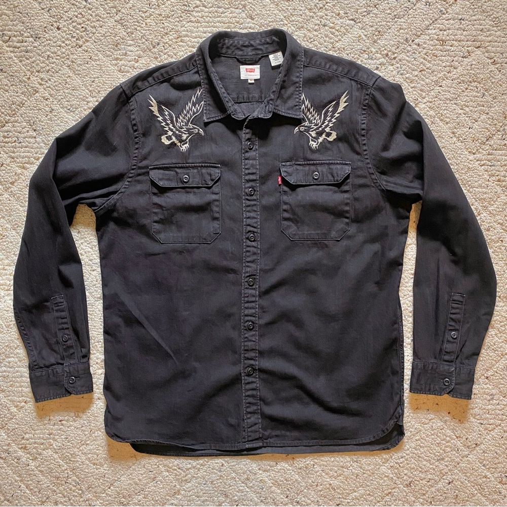 Levi’s Premium Black Denim Work Shirt w/ Eagle Embroideries, Size XL